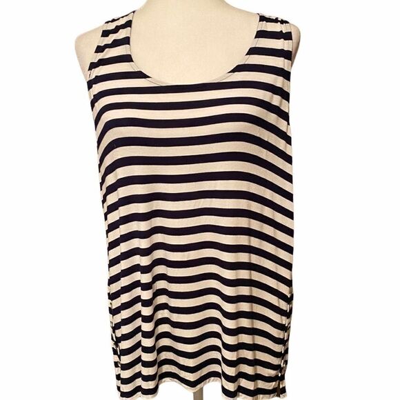 DKNY Sleeveless Stripe Shirt Size Large - Picture 1 of 11